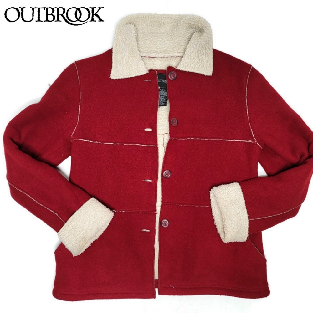 Outbrook sherpa jacket red and cream size small.